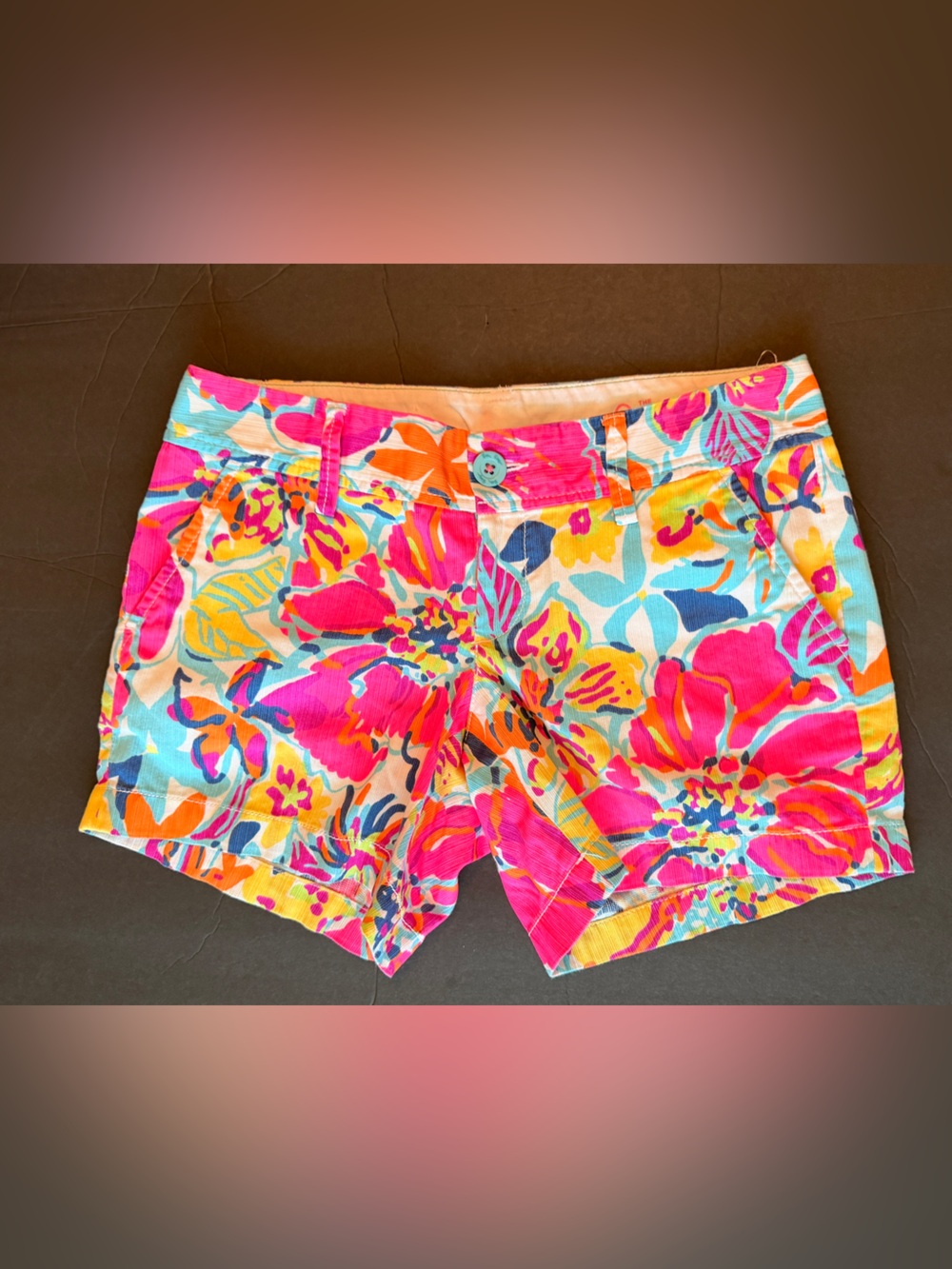 Lilly Pulitzer Multicolor Floral Cotton Shorts in Pink, Turquoise & Yellow